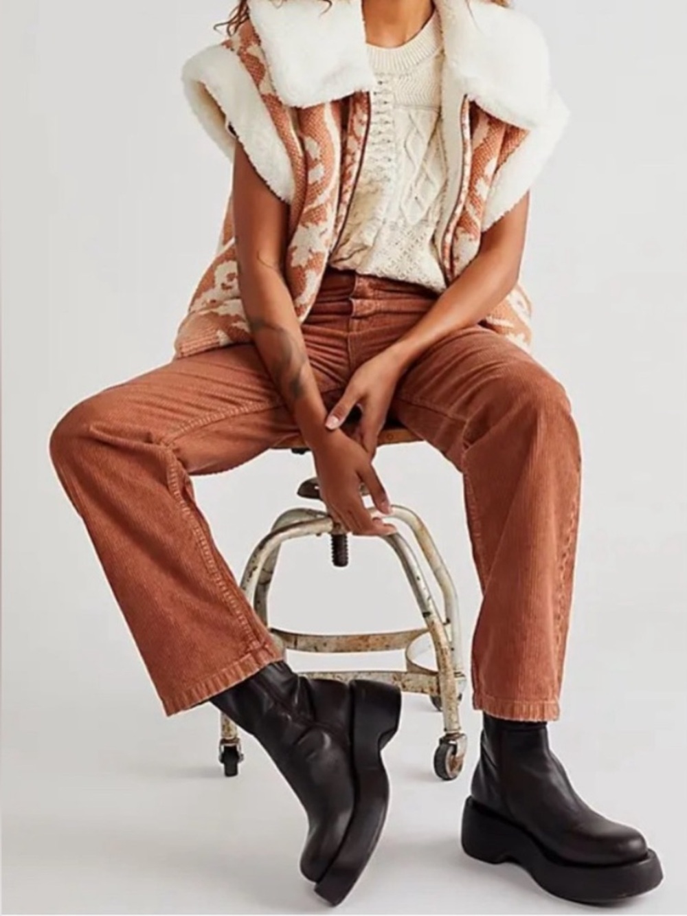 We The Free Pax Slim Cord Boyfriend Jeans Corduroy Pants Bottoms Brown